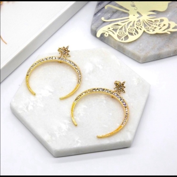 Crescent Moon and Star Earrings - Picture 2 of 3